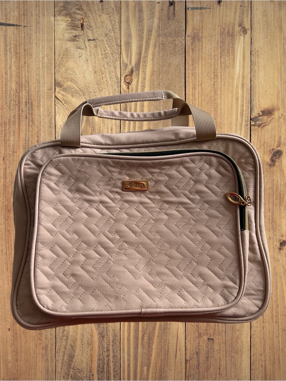 Nishel Dusty Mauve Pink Quilted Hanging Toiletry Bag